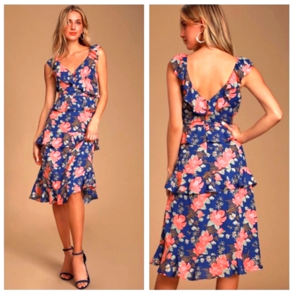 NWT Lulu’s Fleur-Evermore Navy Floral Dress